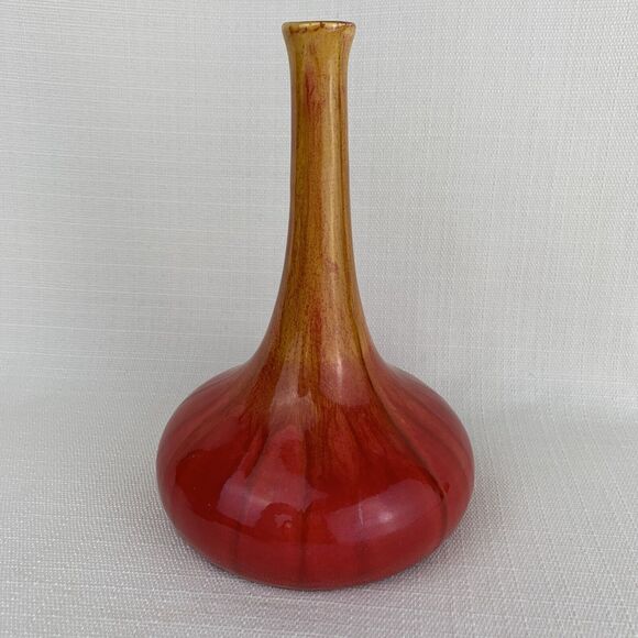 Toyo Mid Century Modern Vase 8” Tall Orange Red Round Bottom Art‎ Vintage Retro - Picture 2 of 8